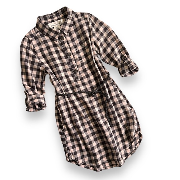 H&M Kids Checkered Buffalo Plaid Long Sleeve Cotton Dress Pink Gray Sz 5-6 - Picture 1 of 10